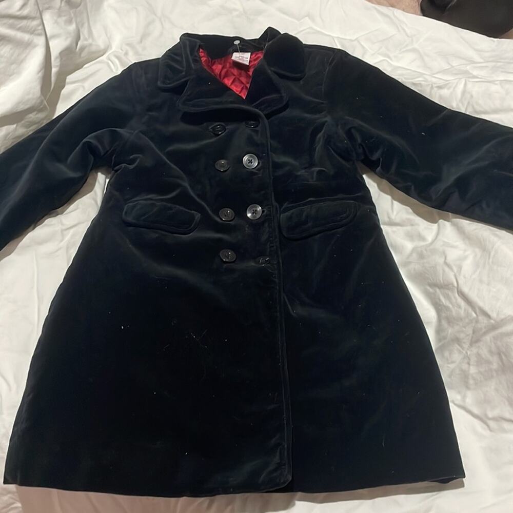 Gymboree XXL 7 black velvet dress coat lined red quilted lining euc vintage